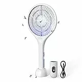 CONOPU Scacciamosche elettrico, 4000 V, base di ricarica USB, insetticida ricaricabile, LED, protezione a doppio strato, efficace contro le zanzare, bianco