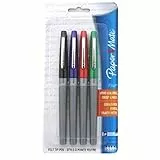 Paper Mate Flair - Penne a punta in fibra porosa, 0,4 mm, colori assortiti (nero, blu, rosso, verde), confezione da 4