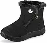 Gaatpot Stivali da Neve Ragazzi Ragazze Scarpe Invernali Bambini Fodera Calda Stivali Piatto Impermeabili Stivaletti Morbide Antiscivolo Nero#2 29.5 EU = 30 CN