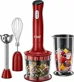 Russell Hobbs Frullatore a Immersione,3 in 1: Frullatore (bicchiere 700 ml), Tritatutto (500 ml), Frusta per montare, 2 velocità, zuppe, yogurt, salse, Frusta, Lavastoviglie ok, Rosso, 24700-56