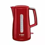 Bosch TWK3A014 Bollitore, 2400 W, 7 Cups, 0 Decibel, Acciaio Inossidabile, Rosso