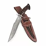 BIGCAT ROAR Coltello da caccia in damasco fatto a mano - Coltello da caccia a lama fissa con fodero e manico in legno di noce - Coltello da scuoio EDC da 38 cm - Screaming Eagle