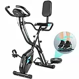 ANCHEER Cyclette Bike Pieghevole Fitness con Corda Elastica e Ruotare il Disco,10 Livelli di Resistenza Regolabili,Display LCD, Rilevamento Della Frequenza Cardiaca,Supporto per Telefono e Tablet.