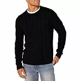 Amazon Essentials Maglione da Pescatore Girocollo a Coste a Manica Lunga in Cotone 100% Uomo, Nero, M