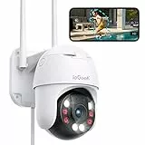 ieGeek Telecamera Wi-Fi Esterno 360 Gradi, PTZ Sorveglianza Motorizzata,Visione Notturna a Colori,Rilevamento del Umano,Tracciamento Automatico,Supporto PC/Sirena/IP66/Audio a 2 Vie