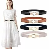 WERFORU - Cintura elastica da donna per vestiti, stile retrò, elasticizzata, cintura sottile con fibbia, 4 pezzi, A - nero + marrone + blu + beige, taglia 26/32'