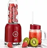 Senya Frullatore Smoothie con 2 Bottiglie Portatile Rosso Juicy Delight 250W 6 Lame in Acciaio Inox SYCP-M025 Senza BPA