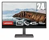 Lenovo L24i-30 Monitor Gaming - Display 23.8' FullHD (1920x1080, IPS, 4 ms, 75Hz, Input HDMI+VGA, Cavo HDMI, FreeSync, Base in Metallo e Supporto per smartphone) Inclinazione regolabile - Nero/Grigio