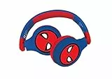 Lexibook- Spiderman Cuffie Bluetooth 2-in-1 Stereo Senza Fili cablato, cassaforte per Bambini per Ragazze, Pieghevole, Regolabile, Rosso/Blu, Spider-Man
