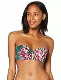 Iris & Lilly Top Bikini a Fascia Imbottito con Ferretto Donna, Verde Scuro, Tropicale, S