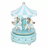 Carillon da Giostra Stile Vintage Carosello Cavallo Regalo Giocattolo Natale Matrimonio Decor Perfetto per Compleanno/San Valentino(Blu)