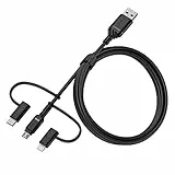 OtterBox cavo 3 in 1 ultra resistente con connettori USB-A,USB-C e Lightning, cavo di ricarica per Smartphone e Tablet, robusto, testato per pieghe e flessibilità, 1M, Nero