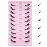 Mezze Ciglia Finte 3D Naturale Multipack 10 Paia, Pure Fatte a Mano Cancella Banda Lungo Ingombrante Spessore Extension alla Moda per il Trucco, per Matrimoni di Feste (1001)