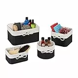 Relaxdays Set da 4 Cestini Portaoggetti, Contenitori in bambù per Armadio e Scaffali, per Bagno, 4 Grandezze, Nero Crema, 70% 20% Poliestere 10% Fibra