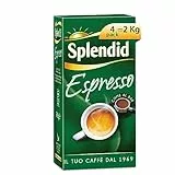 Splendid - Caffè Macinato Gusto Espresso - Miscela per Macchina Caffè Espresso e per Moka - Caffè Cremoso ed Intenso dalla miscela corposa - Contiene 4 Confezioni da 500 gr (Totale 2 Kg)