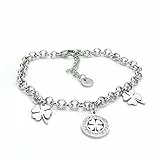 SAGA GIOIELLI® Bracciale Donna Stella Cuore Quadrifoglio Albero Della Vita Portafortuna Acciaio (QUADRIFOGLIO)