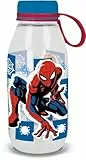 Marvel Borraccia Ecozen trasparente per bambini in tritan Spiderman Uomo Ragno 460 ml con cappuccio e manico in silicone