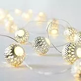 Lights4fun Catena Luminosa Marocchina di 20 Palline Argentate con LED Bianchi Caldi a Pile per Interni