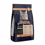 Marchio Amazon - Lifelong - Alimento secco per gatti adulti con pollo fresco, ricetta senza grano, 3 kg