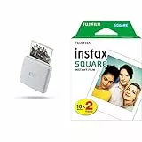 Fujifilm Instax Link Wide Ash White, Stampante Compatta per Smartphone, Stampa a Sviluppo Istantaneo in Grande Formato Wide & SQUARE WW Set di 2 pellicole 10 Vues Bianco