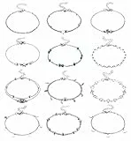JeweBella 12 Pezzi Cavigliera Donna Argento/Oro Boho Regolabile Cavigliera Bracciale Zircone Turchese Cuore Stella Piuma Ancora della Nave Estate Spiaggia Gioielli Set per Donna Ragazza