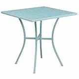 Flash Furniture Oia Commercial Grade Outdoor Steel Patio Table, Metal, Sky Blue, 28' Square