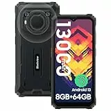 Blackview BV6200 Android 13 Rugged Smartphone, 6.56''HD+, 13000mAh/18W, 8GB+64GB((1TB TF), 13MP+8MP, 98dB Microfono/Google Lens/OTG Ricarica Inversa/Face ID/Modalità Guanto/4G, Nero