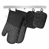 MILcea Guanti da Forno Presine Set di 4 Guanti da Forno Resistenti al Calore, Guanti da Forno Antiscivolo, Guanti da Cucina per Cottura Cottura alla Griglia, Nero
