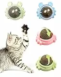 4 Palline di Erba Gatta Palla da Parete di Erba Gatta Girevole Catnip Ball Ruotabile a 360°, Giocattolo Interattivo per Eliminare i Boli di Pelo, Pulizia Denti per Gatti di Età Superiore ai 6 Mesi