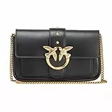 Pinko Love One Pocket C Vitello Seta, Borsa Donna, Z99Q Nero-Antique Gold