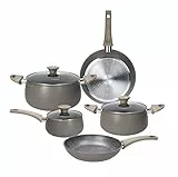 Tognana Eco, Batteria di pentole e padelle, Set con 2 padelle, 3 casseruole, 3 coperchi trasparenti, 8 Pezzi, Alluminio, Grigio