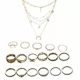 PPX Anelli Donna Set Vintage Acciaio Anelli Retrò di Modo Fingering Set per le Ragazze Delle Donne,con Scatola di Gioielli (17 Pezzi/Set)