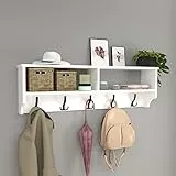 [en.casa] Appendiabiti a Parete con Ripiani (LxPxA) 120 x 22 x 37 cm Pannello Attaccapanni con 5 Ganci Triplici e Scomparti Portaoggetti Mensola da Ingresso - Bianco