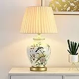 Mengjay Lampada da tavolo salotto lampada Vintage,Ceramica Lampada da scrivania,Luce da Scrivania in Tessuto Bianco,E27 Lampada comodino per camera da letto, studio, comodino, scrivania (Bianco)