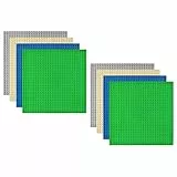 Set di 8 Pannelli da Costruzione, 25 x 25 cm, Piastre di Base per mattoncini da Costruzione Classici, Pannelli compatibili con la Maggior Parte delle Marche, Verde Blu, Grigio Giallo