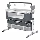 Lettini con sbarre Lettini da Affiancare Culla per bambini Regolabile Multifunzionale Baby Bassinet Bambino Dormitore Portatile Baby Swing con Bluetooth Music 5 Swaying Gears Telecomando (Gray)