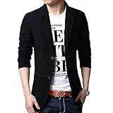 Allthemen Blazer da Uomo Casual Giacca Slim Fit Giacche in Cotone Monopetto a Due Bottoni Blazer Elegante Tinta Unita Nero XXL