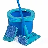 SPONTEX Kit Express System+ Compact scopa piatta, strizzatura rotante/secchio con 2 ricariche in microfibra, colore: Blu