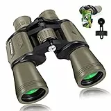 Binocolo 20 x 50, binocolo HD per adulti con visione notturna in condizioni di scarsa luce, Prismi BaK4 e obiettivo FMC con Adattatore Telefonico per Bird Watching, Trekking, Caccia, Concerti, kaki