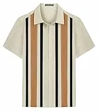 PaulJones Camicia da uomo in lino, vestibilità normale, casual, a maniche corte, per il tempo libero, cachi, XL