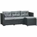 Outsunny Set Mobili da Giardino Rattan PE Divano 3 Posti e Poggiapiedi/Tavolino