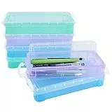 THATSRAD 6 Pezzi Astuccio in Plastica Trasparente Scatola della Penna in Plastica Scatole Portamatite Trasparenti Scatole Impilabili Traslucide con Coperchio per Studente Scuola e Ufficio, 3 Colori