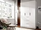 Dmora - Guardaroba Falterona, Mobile appendiabiti per camera da letto, Armadio a 3 ante battenti e 3 cassetti, 135x52h204 cm, Bianco