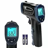 ERICKHILL Termometro infrarossi -50℃ 600℃ Emissività regolabile con LCD retroilluminato a temperatura laser senza contatto - Per barbecue/congelatore/frigorifero/cottura al forno, nero blu