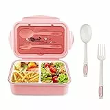 Newpop porta pranzo con 3 Scomparti e Cucchiaio Forchetta 1400ml, lunch box Perdite Senza BPA, bento box Adatto a Microonde e Lavastoviglie, portavivande per Adulti Bambini Lavoro Scolastico, rosa