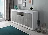 Dmora Credenza moderna a 2 ante, Buffet da cucina, Madia con scaffali, Mobile da soggiorno Porta TV, cm 185x44h86, colore Bianco e Cemento