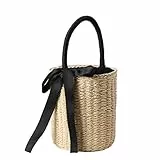 FAIRYSAN Borsa in paglia intrecciata a mano Borsa estiva per vacanze estive Borsa a secchiello con nastro casual marrone, Beige, Taglia unica