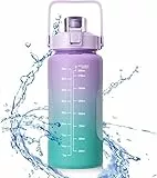 Uootach Borraccia con Cannuccia 2 Litro Borraccia sportiva, Indici di ispirazione con graduazioni, Senza BPA, Bottiglia adatto per sport, perdita di peso, fitness, outdoor, escursionismo(Viola)