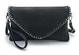 ELIOX - Pochette Donna Elegante con Catena e Tracolla in Morbida Pelle Sintetica - Borsa Clutch Piccola da Sera Borsetta Ragazza Borse Eleganti Cerimonia Matrimonio (Nero)