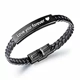 Personalizzata Uomo Bracciali in acciaio inossidabile Incisione Gratuita ID Identità Cuoio PU Bracciale per amicizia regalo per Uomo Papà Figlio